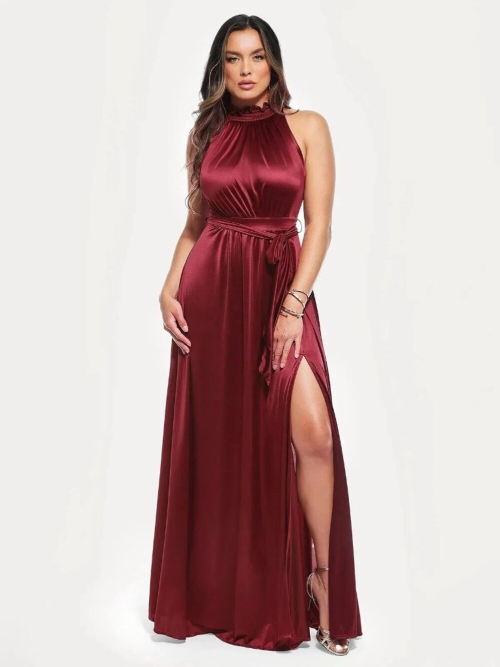 Popilush Halter Sculpting Red Maxi Dress M NWT